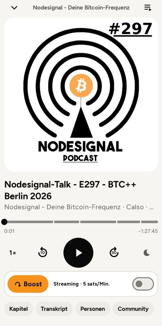 Hopp spielt die Nodesignal-Folge 297 mit Cover, Kapiteln, Boost und Streaming